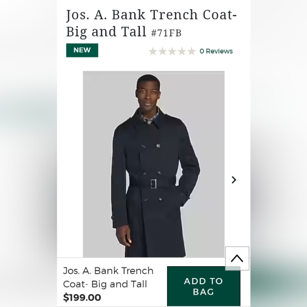 Joseph A Banks double-breasted 46L Long Khaki Trench Coat Stunning Useful🎁 NWOT